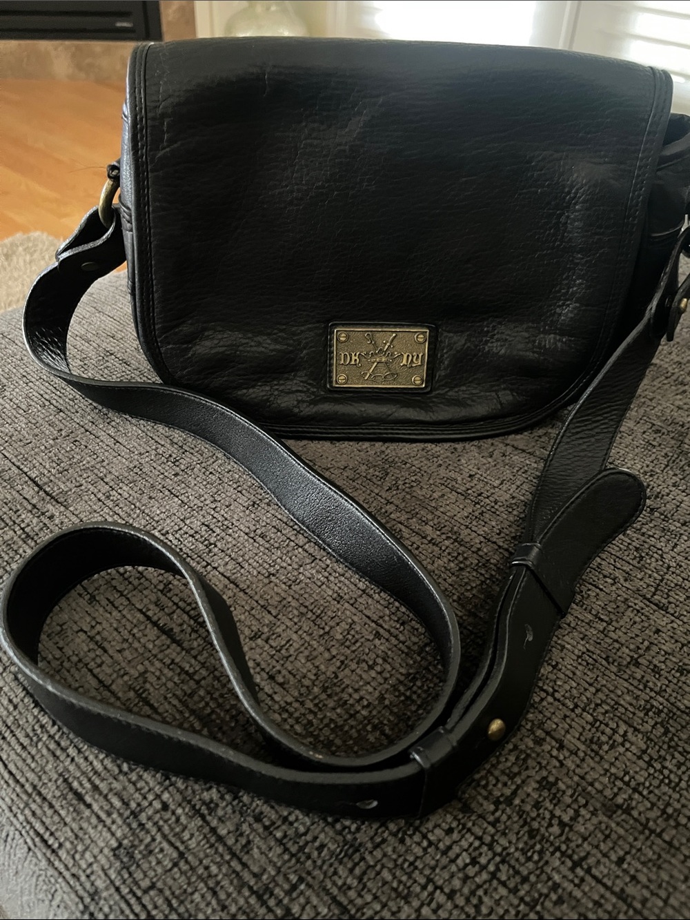 DKNY Black Leather Crossbody Bag - Vintage Creat Logo